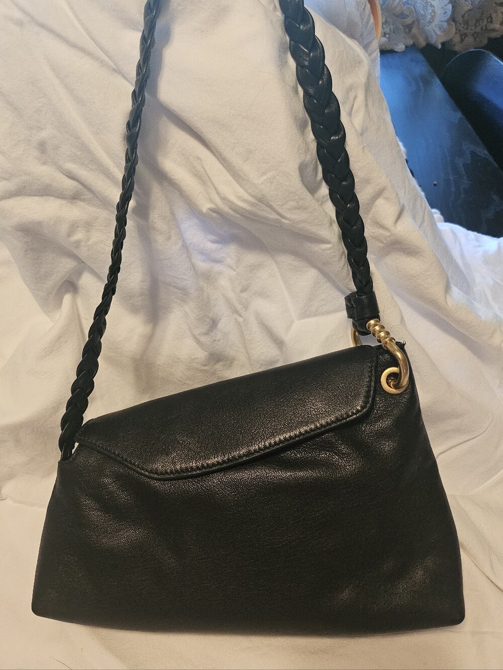 Vince Camuto Black Leather Shoulder Bag with Braided Strap